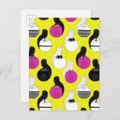 ブラックピンクおもしろいク航海のネコ 案内ポストカード (正面/裏面)