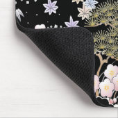 ブラックピンクさくらんぼ花エレガント柄 マウスパッド (コーナー)