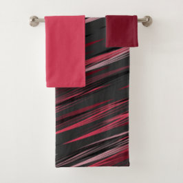 ブラックピンクとグレーのストリーク バスタオルセット