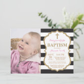 ブラックピンクとゴールドグリッターの洗礼招待状 招待状 (スタンド正面)