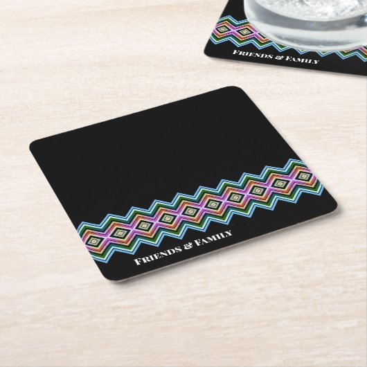 ブラックピンクとブルー スクエアペーパーコースター (アングル)