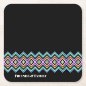 ブラックピンクとブルー スクエアペーパーコースター (正面)