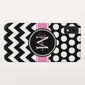 ブラックピンクとホワイトシェブロン水玉模様モノグラム Case-Mate iPhoneケース (裏面(横))