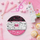 ブラックピンクとホワイトミュージックノート ペーパープレート (パーティー)