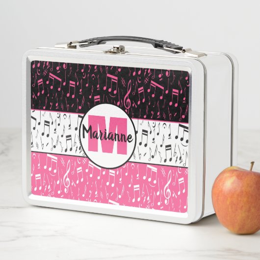 ブラックピンクとホワイトミュージックノート メタルランチボックス (インサイチュ)