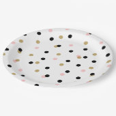 ブラックピンクと金ゴールド紙吹雪ドット ペーパープレート (アングル)