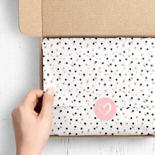 ブラックピンクと金ゴールド紙吹雪ドット 薄葉紙