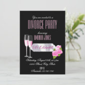 ブラックピンクのエレガントなシャンパン離婚パーティー 招待状 (スタンド正面)