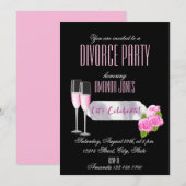 ブラックピンクのエレガントなシャンパン離婚パーティー 招待状 (正面/裏面)