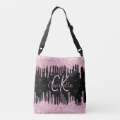 ブラックピンクのグリッターが滴るモノグラムエレガント クロスボディバッグ (裏面)