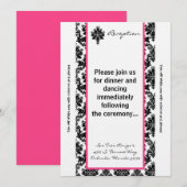 ブラックピンクのダマスク柄 3.5x7 受付カード 招待状 (正面/裏面)