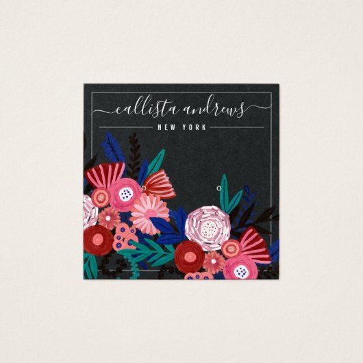 ブラックピンクのフローラ筆記用イヤリング表示カード (正面)