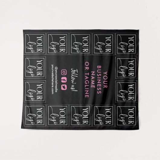 ブラックピンクのロゴ&ソーシャルメディアの背景 タペストリー (正面(横))