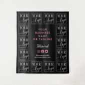 ブラックピンクのロゴ＆ソーシャルメディアの背景 タペストリー (正面)