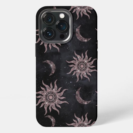 ブラックピンクの月と太陽の曼荼羅 iPhoneケース (裏面)