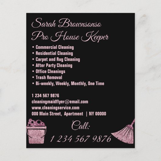 ブラックピンクの清掃員メイドハウスクリーニング チラシ (裏面)