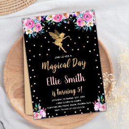 ブラックピンクの花の妖精の誕生日招待状 招待状