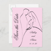 ブラックピンクの花嫁と花婿の日付を保存 案内ポストカード (正面/裏面)