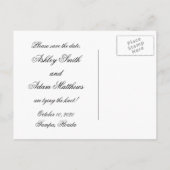 ブラックピンクの花嫁と花婿の日付を保存 案内ポストカード (裏面)