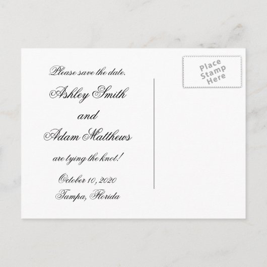 ブラックピンクの花嫁と花婿の日付を保存 案内ポストカード (裏面)