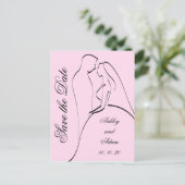 ブラックピンクの花嫁と花婿の日付を保存 案内ポストカード (スタンド正面)