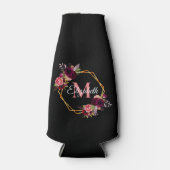 ブラックピンクの花模様のゴールド幾何学ネームプレート ボトルクーラー (正面)