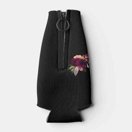 ブラックピンクの花模様のゴールド幾何学ネームプレート ボトルクーラー (裏面)