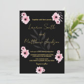 ブラックピンクの花結婚式招待状 招待状 (スタンド正面)