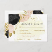 ブラックピンクの花金ゴールド植物性食品選択 出欠カード (正面/裏面)