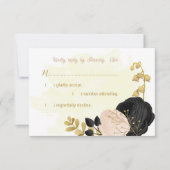 ブラックピンクの花金ゴールド植物結婚式RSVP ca 出欠カード (正面)