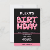 ブラックピンクの3Dバブルガムの誕生日 招待状 (正面)