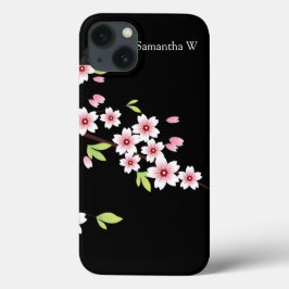 ブラックピンクアンドグリーンさくらんぼブロッサム桜 iPhone 13ケース