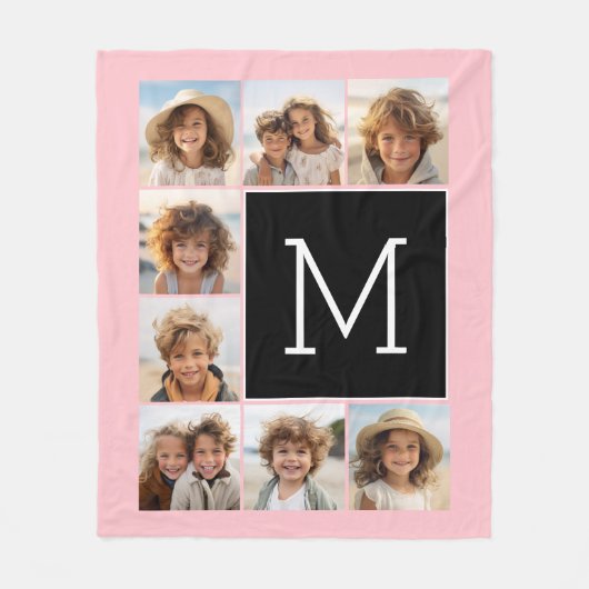 ブラックピンクインスタグラム8フォトコラージモノグラム フリースブランケット (正面)