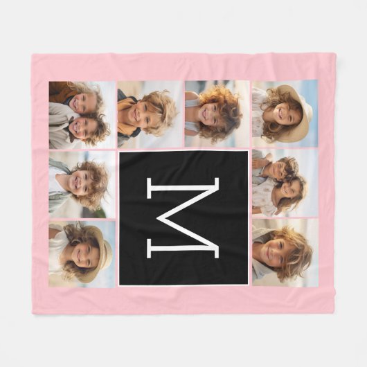 ブラックピンクインスタグラム8フォトコラージモノグラム フリースブランケット (正面(横))