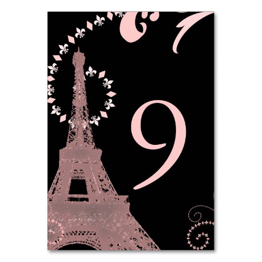 ブラックピンクエッフェルタワーヴィンテージ結婚パリ テーブルナンバー (正面)