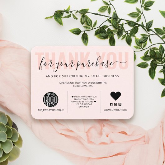 ブラックピンクエレガントのスクリプトロゴお客様に感謝 名刺