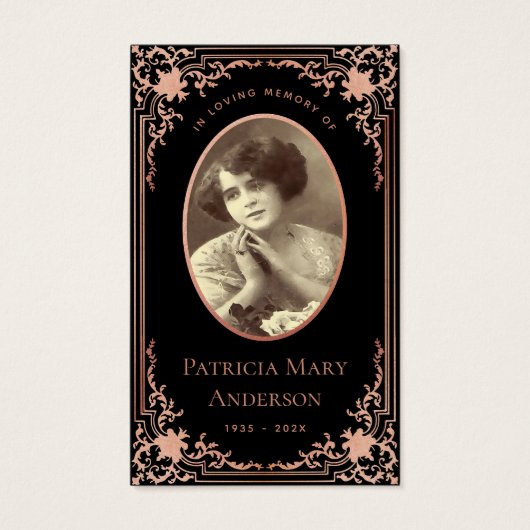 ブラックピンクエレガントの葬儀記念祈りの言葉カード (正面)