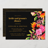 ブラックピンクオレンジフローラ新郎新婦ディナー 招待状 (正面/裏面)