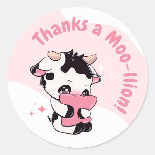 ブラックピンクカウホワイトクラウドありがとうラウンドステッカー ラウンドシール (正面)