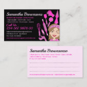 ブラックピンクカートゥーンレディベーカリーケーキペストリー調理師 名刺 (正面/裏面)