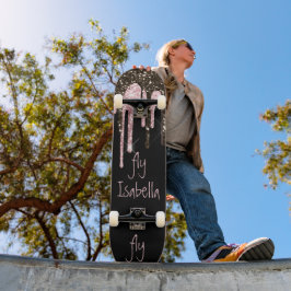 ブラックピンクガーリーグリッタースパークパーソナライズされたル名 スケートボード