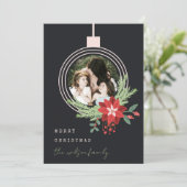 ブラックピンククリスマスオーナメントフォトポインセチア シーズンカード (スタンド正面)