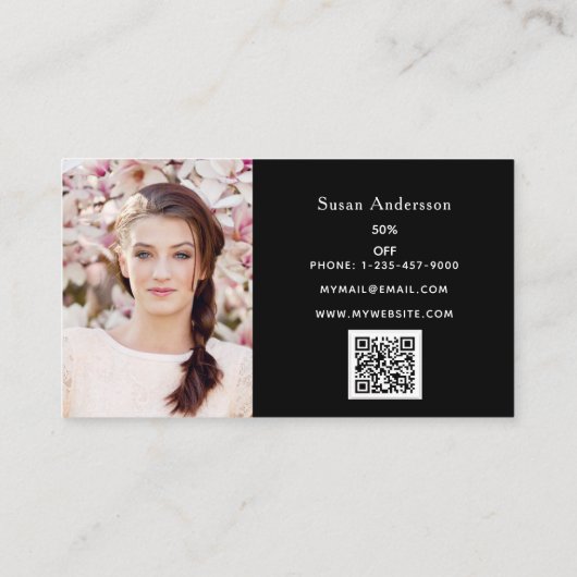 ブラックピンクグリッターは写真のqrコードを乾燥 ロイヤリティカード (裏面)