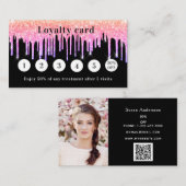 ブラックピンクグリッターは写真のqrコードを乾燥 ロイヤリティカード (正面/裏面)