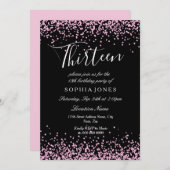 ブラックピンクグリッターガールズ13thバースデーパーティー 招待状 (正面/裏面)