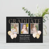 ブラックピンクグリッターバルーンフォト卒業パーティー 招待状 (スタンド正面)