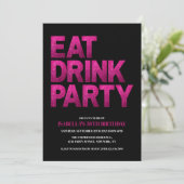 ブラックピンクグリッター Eat Drink Party 50歳の誕生日 招待状 (スタンド正面)