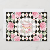 ブラックピンクゴールド アリスのオンデルランド 誕生日ティーパーティー 招待状 (裏面)