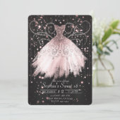 ブラックピンクシルバーグリッタードレススウィート16パーティー 招待状 (スタンド正面)