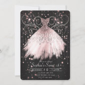 ブラックピンクシルバーグリッタードレススウィート16パーティー 招待状 (正面)